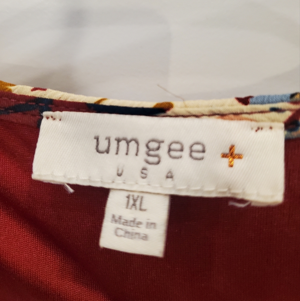UMGEE Fall Colors Umgee Deep Burgundy Floral Midi Dress with Ruffled Sleeves 1X - Picture 3 of 3